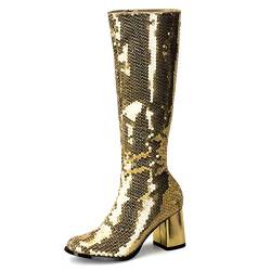 Higher-Heels Bordello Stiefel mit Pailletten Spectacul-300SQ Gold Gr. 39 von Higher-Heels