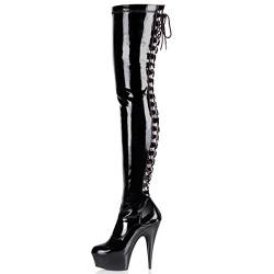 Higher-Heels PleaserUSA Overknee-Stiefel Delight-3063 Lack schwarz Gr. 41,5 von Higher-Heels