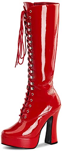 Higher-Heels PleaserUSA Plateau-Kniestiefel Electra-2020 Lack rot Gr.38 von Higher-Heels