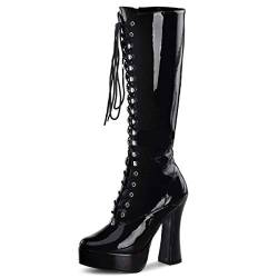 Higher-Heels PleaserUSA Plateau-Kniestiefel Electra-2020 Lack schw. Gr.40 von Higher-Heels