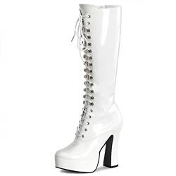 Higher-Heels PleaserUSA Plateau-Kniestiefel Electra-2020 Lack weiß Gr.45 von Higher-Heels