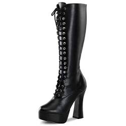 Higher-Heels PleaserUSA Plateau-Kniestiefel Electra-2020 mattschw. Gr.40 von Higher-Heels