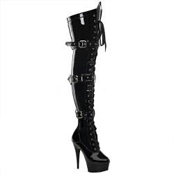 PleaserUSA Overknee-Stiefel Delight-3028 Lack schwarz Gr. 37 von Higher-Heels