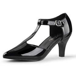 PleaserUSA T-Strap-Pumps Divine-415 Lack schwarz Gr. 46 von Higher Heels