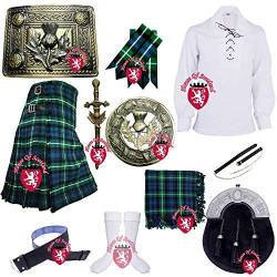 Traditionelles schottisches Kilt-Outfit-Set für Herren, Lamont, 473 g, 100 % Acrylwolle, Distel-Emblem (Lamont-Tartan, Bauchnabelknopf, 121,9 cm), Lamont Tartan von Highland Kilt