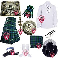 Traditionelles schottisches Kilt-Outfit-Set für Herren von Lamont, 8 Meter, 473 g, 100% Acrylwolle, Distel-Emblem Gr. Small, Lamont Schottenkaro SIZE 30'' von Highland Kilt