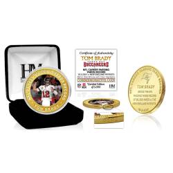 Tom Brady Passing Yards Record Coin NFL Münze 39mm vergoldet von Highland Mint