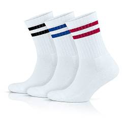 Hightex 3er Pack, Gekämmte Baumwolle, Vollfrottee, Weiss Socken, Farbige Ringel, Sport und Tennis Socken für Damen und Herren, Retro Socken Gröbe 35-40 Model 4205 von Hightex