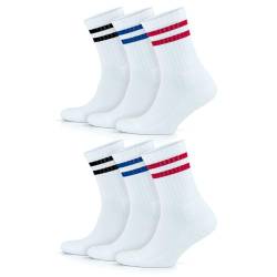 Hightex 6er Pack, Gekämmte Baumwolle, Zero Handtuch, Weiss Socken, Farbige Ringel, Sport und Tennis Socken für Damen und Herren, Retro Socken Gröbe 40-44 Model 4210 von Hightex