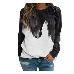 Higlles 1214 Beste Freunde Pullover Damen Kapuzenpullover Sweatshirt Herbst Winter Langarm für Frauen mit Pferd Motiv Hemd Damenmode Lässig Langarm Bedruckte O-Neck Tops Sweatshirt Bluse, Pferd2 von Higlles