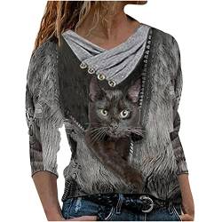 Higlles Beste Freunde Pullover Damen Kapuzenpullover Sweatshirt Herbst Winter Langarm für Frauen mit Katze Motiv Hemd Damenmode Lässig Langarm Bedruckte O-Neck Tops Sweatshirt Bluse, XL, Higlles 1214 von Higlles