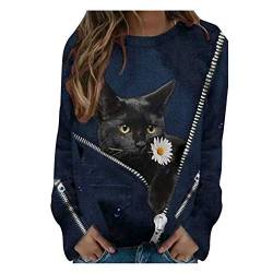 Higlles Beste Freunde Pullover Damen Kapuzenpullover Sweatshirt Herbst Winter Langarm für Frauen mit Katze Motiv Hemd Damenmode Lässig Langarm Bedruckte O-Neck Tops Sweatshirt Bluse von Higlles