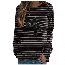 Higlles Beste Freunde Pullover Damen Kapuzenpullover Sweatshirt Herbst Winter Langarm für Frauen mit Katze Motiv Hemd Damenmode Lässig Langarm Bedruckte O-Neck Tops Sweatshirt Bluse von Higlles