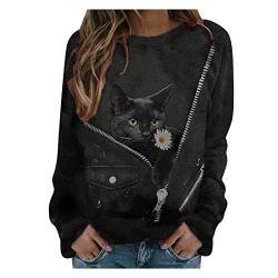 Higlles Beste Freunde Pullover Damen Kapuzenpullover Sweatshirt Herbst Winter Langarm für Frauen mit Katze Motiv Hemd Damenmode Lässig Langarm Bedruckte O-Neck Tops Sweatshirt Bluse von Higlles