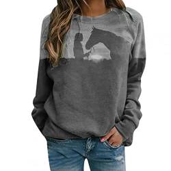 Higlles Beste Freunde Pullover Damen Kapuzenpullover Sweatshirt Herbst Winter Langarm für Frauen mit Pferd Motiv Hemd Damenmode Lässig Langarm Bedruckte O-Neck Tops Sweatshirt Bluse von Higlles