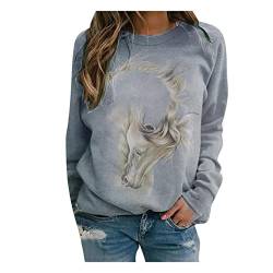 Higlles Beste Freunde Pullover Damen Kapuzenpullover Sweatshirt Herbst Winter Langarm für Frauen mit Pferd Motiv Hemd Damenmode Lässig Langarm Bedruckte O-Neck Tops Sweatshirt Bluse von Higlles