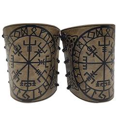 HiiFeuer Viking Vegvisir Geprägte Lederarmrüstung 3 Farben LARP Gauntlet Lederrüstung Armschiene (Khaki) von HiiFeuer