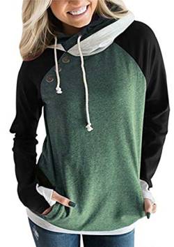 Hiistandd Damen Kapuzenpullover Hoodie Langarm Sweatshirt Kontrastfarbe Warm Pulli, Grün, S von Hiistandd