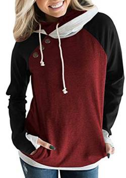 Hiistandd Damen Kapuzenpullover Hoodie Langarm Sweatshirt Kontrastfarbe Warm Pulli, Rot, S von Hiistandd