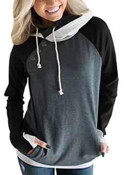 Hiistandd Damen Kapuzenpullover Hoodie Langarm Sweatshirt Kontrastfarbe Warm Pulli (Grau, S) von Hiistandd