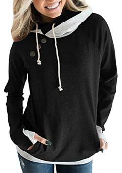 Hiistandd Damen Kapuzenpullover Hoodie Langarm Sweatshirt Kontrastfarbe Warm Pulli (Schwarz, S) von Hiistandd