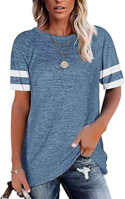 Hiistandd Damen Kurzarm T Shirt Sommer Kurzarm Shirt Rundhals Casual Patchwork Top T Shirts (BL, M) von Hiistandd