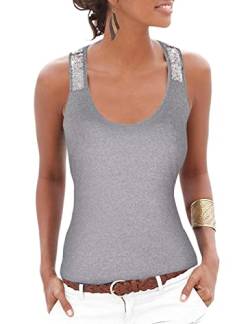 Hiistandd Damen Sommer Pailletten Tank Top Damen Ärmellos Weste Strand T Shirt Basic Sexy Träger Shirt Tops (Light Gray, Medium) von Hiistandd