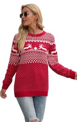 Hiistandd Damen Weihnachtspullover Winter Langarm Rundhals Pullover Gestrickte Jumper Sweatshirt von Hiistandd