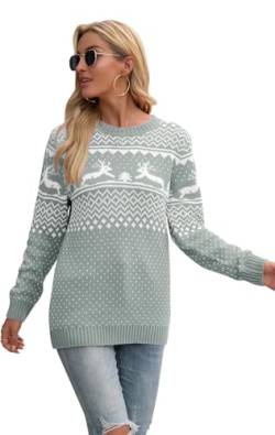 Hiistandd Damen Weihnachtspullover Winter Langarm Rundhals Pullover Gestrickte Jumper Sweatshirt von Hiistandd