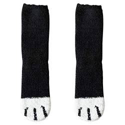 Hikaka Frauen Mädchen Mode Weichen Boden Socken Nette Plüsch Katze Klaue Design Korallen Fleece Verdickung Warmes Zuhause Schlaf Socken (Schwarz) von Hikaka