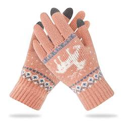 1 Paar Damen Winterhandschuhe,Touchscreen-Handschuhe Thermische Handschuhe Rutschfeste Handschuhe Cartoon-Stickerei-Stretch-Strickfäustling Verdicken Sie Plüsch-Futter-Handgelenk-Handschuhe von Hileyu