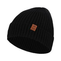 Beanie Hut für Männer Frauen Wintermütze Warm gestrickt Beanies Cap Unisex Classic Cuffed Plain Hat für Jungen Mädchen Geschenke (Schwarz) von Hileyu