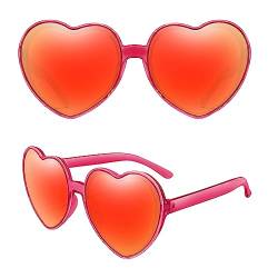Hileyu Flippig Herzform Sonnenbrille Mehrfarbig Herz Brille mit Stylischen Rahmen Herz Brille Premium Brille für Männer Frauen Liebe Herzform Partei Sonnenbrille Kleid Accessoire (Rosa, Rot) von Hileyu