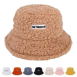 Winter Plüsch-Eimermütze Flauschig warme Mütze Lammwolle Fischermütze Kunstpelz-Fischermütze Vintage Cloche Wollmützen gehäkelte warme Herbst und Winter Basin Hat Geschenke (Khaki) von Hileyu