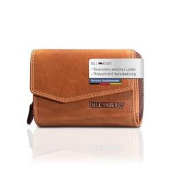 Hill Burry Damen Leder Portemonnaie Yuva I Geldbörse I Brieftasche | Geldbeutel Wallet Portmonee mit RFID Schutz aus hochwertigem naturgegerbtem Leder | B 12cm x H 8,5cm x T 3,5cm von Hill Burry