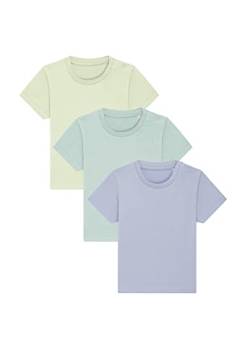 3er Set Hochwertiges Baby, Kleinkind T-Shirt aus Bio-Baumwolle, Säuglingshirt mit Druckknöpfe, hervorragend zum Bedrucken.(z.B. mit Transferfolien), Size:80/86, Color:Pastell von Hilltop