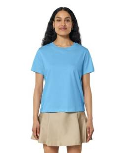 Hilltop Damen T-Shirt, 100% Bio-Baumwolle, Rundhals, Sommer Basic Kurzarm Shirt Elegant, Size:L, Color:Aqua Blue von Hilltop