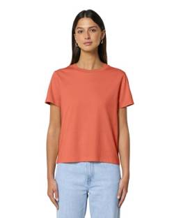Hilltop Damen T-Shirt, 100% Bio-Baumwolle, Rundhals, Sommer Basic Kurzarm Shirt Elegant, Size:L, Color:Fiesta von Hilltop