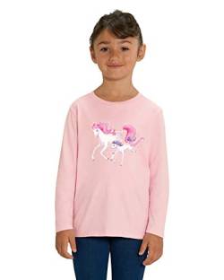 Hilltop Hochwertiges Kinder Mädchen Langarm T-Shirt aus 100% Bio Baumwolle mit wunderschönem Einhorn Motiv, Premium Kinder Tshirt für Freizeit und Sport, Size:110/116, Color:Cotton Pink von Hilltop