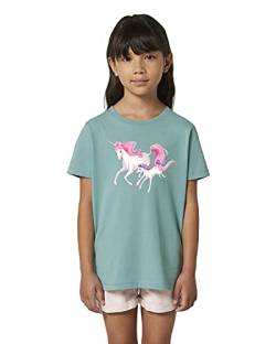 Hilltop Hochwertiges Kinder Mädchen T-Shirt aus 100% Bio Baumwolle mit wunderschönem Einhorn Motiv, Premium Kinder Tshirt für Freizeit und Sport, Size:110/116, Color:Teal Monstera von Hilltop