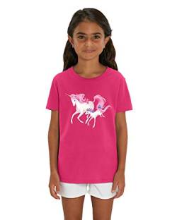 Hilltop Hochwertiges Kinder Mädchen T-Shirt aus 100% Bio Baumwolle mit wunderschönem Einhorn Motiv, Premium Kinder Tshirt für Freizeit und Sport, Size:122/128, Color:Raspberry von Hilltop