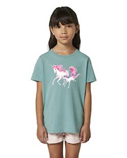 Hilltop Hochwertiges Kinder Mädchen T-Shirt aus 100% Bio Baumwolle mit wunderschönem Einhorn Motiv, Premium Kinder Tshirt für Freizeit und Sport, Size:122/128, Color:Teal Monstera von Hilltop