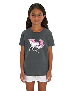 Hilltop Hochwertiges Kinder Mädchen T-Shirt aus 100% Bio Baumwolle mit wunderschönem Einhorn Motiv, Premium Kinder Tshirt für Freizeit und Sport, Size:134/146, Color:Anthrazit von Hilltop