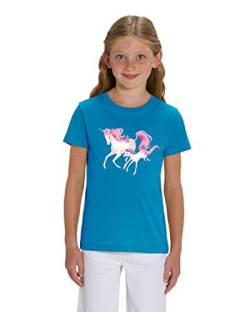 Hilltop Hochwertiges Kinder Mädchen T-Shirt aus 100% Bio Baumwolle mit wunderschönem Einhorn Motiv, Premium Kinder Tshirt für Freizeit und Sport, Size:152/164, Color:Azur Blau von Hilltop