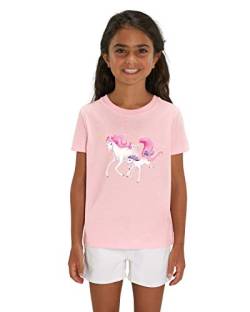 Hilltop Hochwertiges Kinder Mädchen T-Shirt aus 100% Bio Baumwolle mit wunderschönem Einhorn Motiv, Premium Kinder Tshirt für Freizeit und Sport, Size:98/104, Color:Cotton Pink von Hilltop