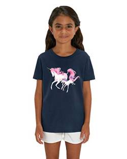 Hilltop Hochwertiges Kinder Mädchen T-Shirt aus 100% Bio Baumwolle mit wunderschönem Einhorn Motiv, Premium Kinder Tshirt für Freizeit und Sport, Size:98/104, Color:French Navy von Hilltop