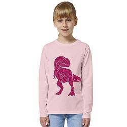 Hilltop Kinder Langarmshirt aus Biobaumwolle mit Dinosaurier Glitzer Motiv, Size:110/116, Dino:Pink-Dino Pink von Hilltop