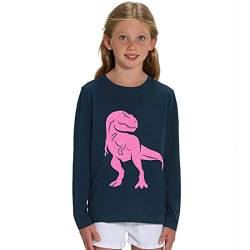 Hilltop Kinder Langarmshirt aus Biobaumwolle mit Dinosaurier Glitzer Motiv, Size:134/146, Dino:Navy-Dino Neon Rosa von Hilltop