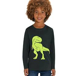 Hilltop Kinder Langarmshirt aus Biobaumwolle mit Dinosaurier Glitzer Motiv, Size:152/164, Dino:Black-Dino Neon Yellow von Hilltop