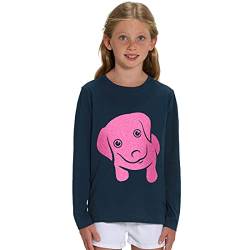 Hilltop Kinder Langarmshirt aus Biobaumwolle mit Glitzer Motiv Hund, Size:152/164, Hund:Navy-Dog Neon Pink von Hilltop